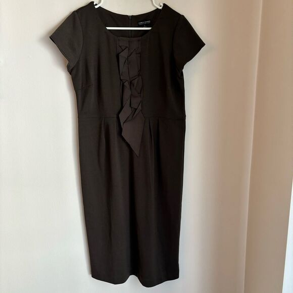 Pamela Dennis Private Client Group Brown Ruffle Art To Wear Short Sleeve Dress S - Picture 2 of 11